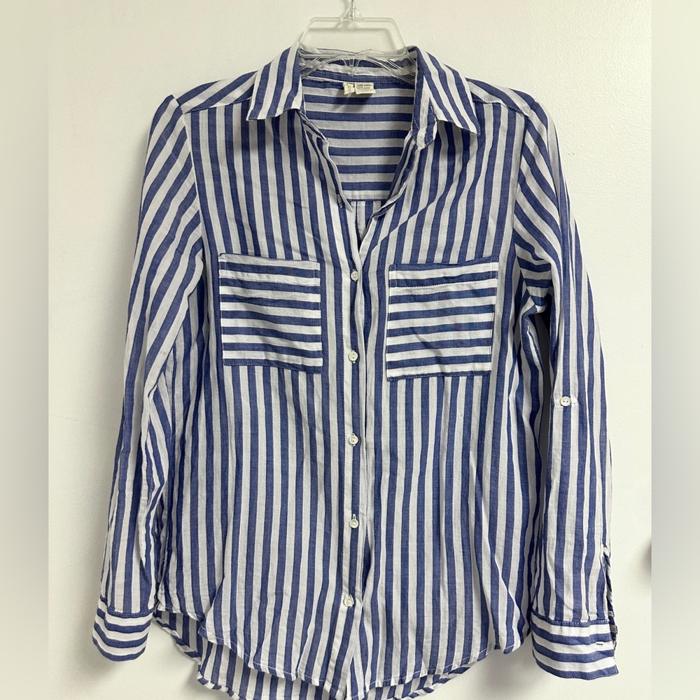 🛍️5 for $40| 100% Cotton Shirt Button Down Blue White Strip
